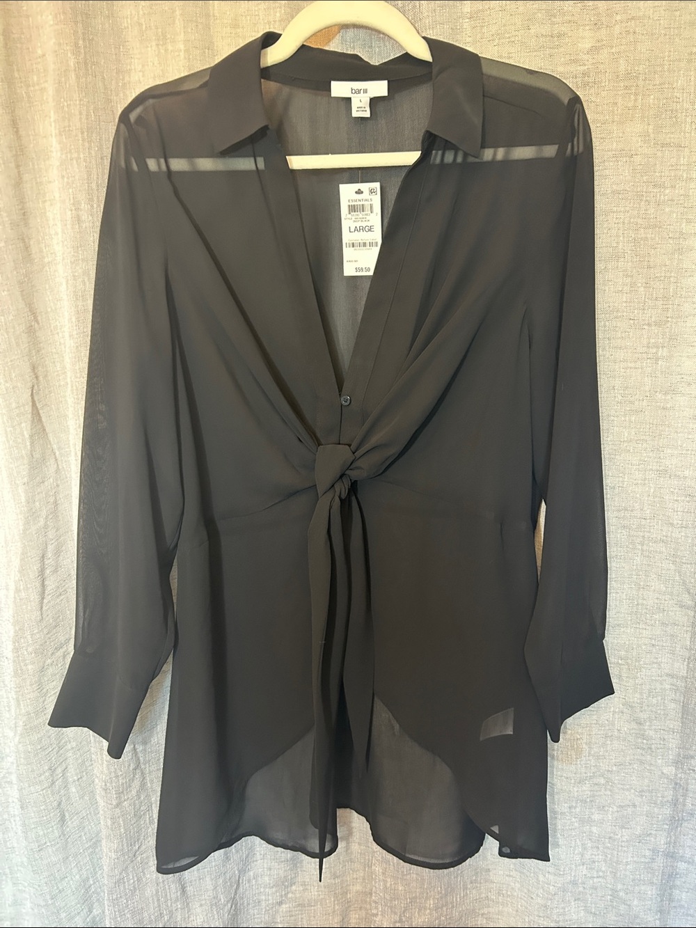 Bar III Black Sheer Tie-Front Blouse